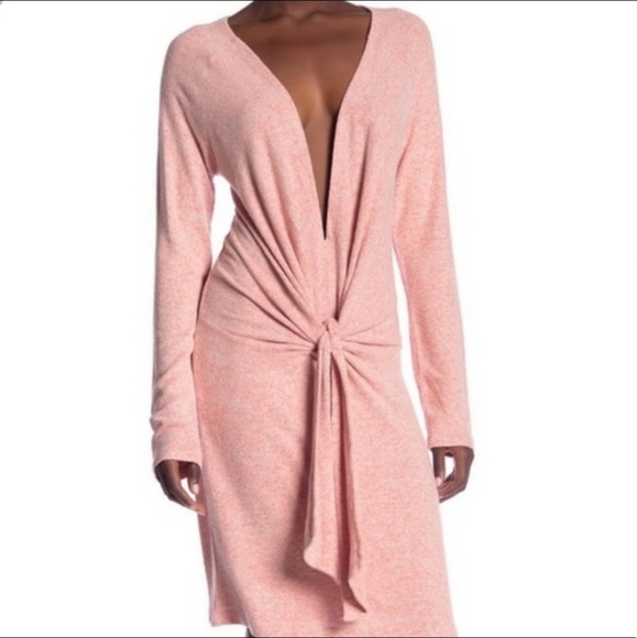 Free People Dresses & Skirts - New Free People Ginger Cozy Plunge neck front tie draped blush pink ruched dress